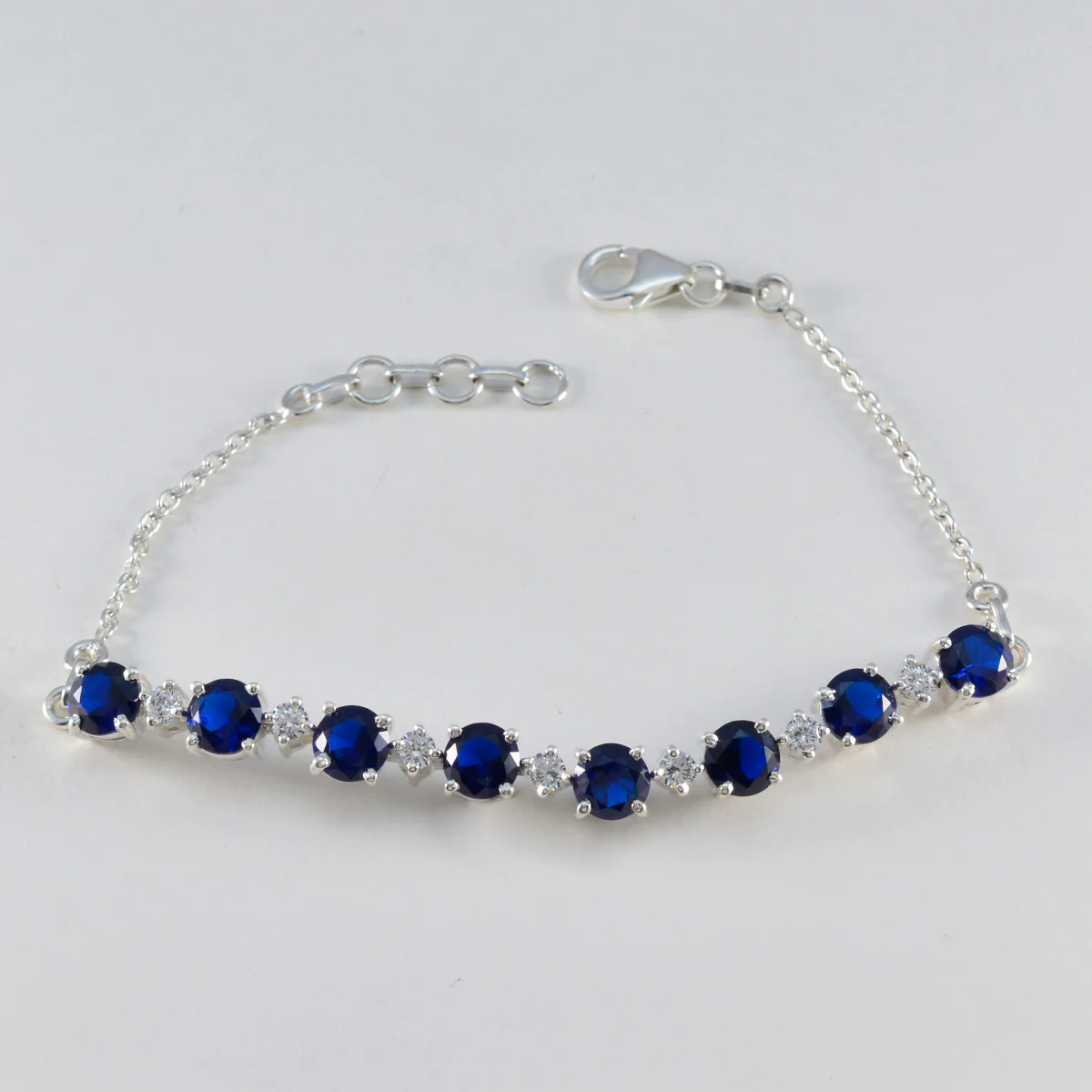 Blue Supphire CZ Daughters Day Featherlight Blue Sterling Silver Tennis Bracelet - Image 2