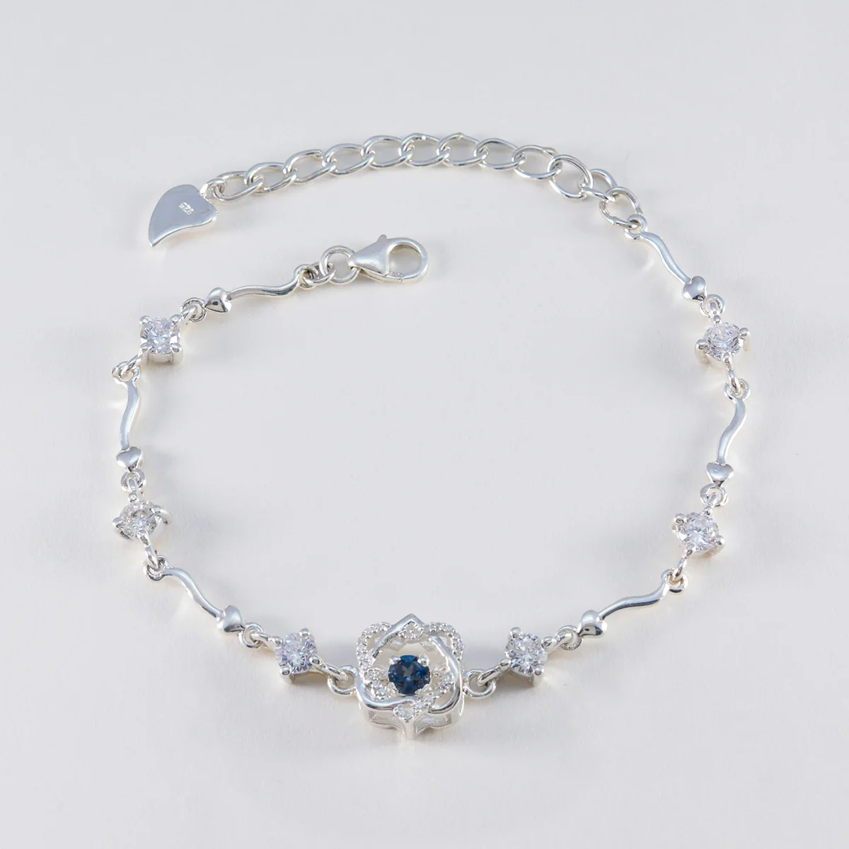 Blue Supphire CZ Day of the German Beer Whisper-thin Blue 925 Silver Chain Bracelet - Image 2