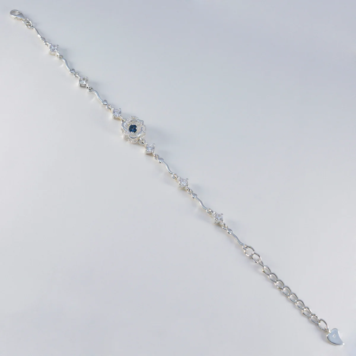 Blue Supphire CZ Day of the German Beer Whisper-thin Blue 925 Silver Chain Bracelet - Image 3