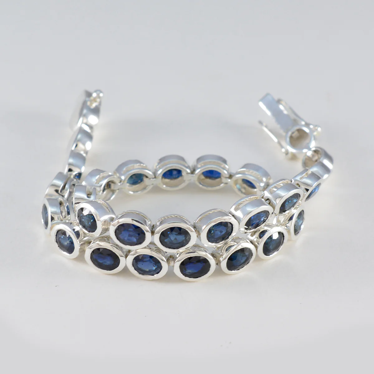 Blue Supphire CZ Tea Day Minimal Blue Silver Tennis Bracelet - Image 3