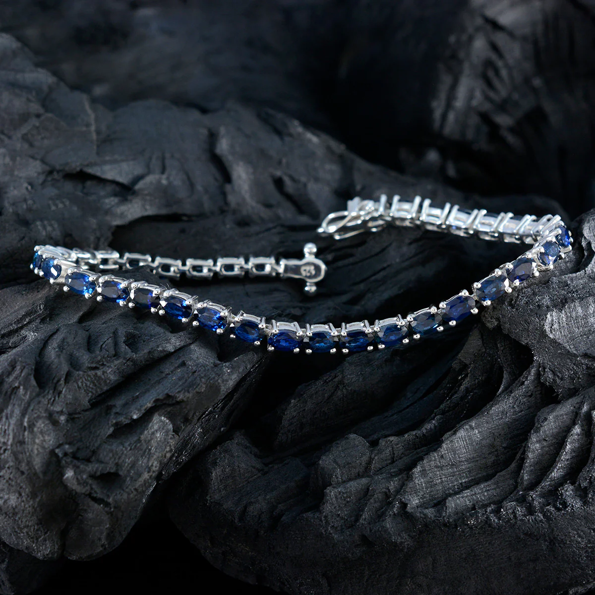 Blue Supphire CZ Teachers Day Tiny Blue Sterling Silver Tennis Bracelet - Image 5