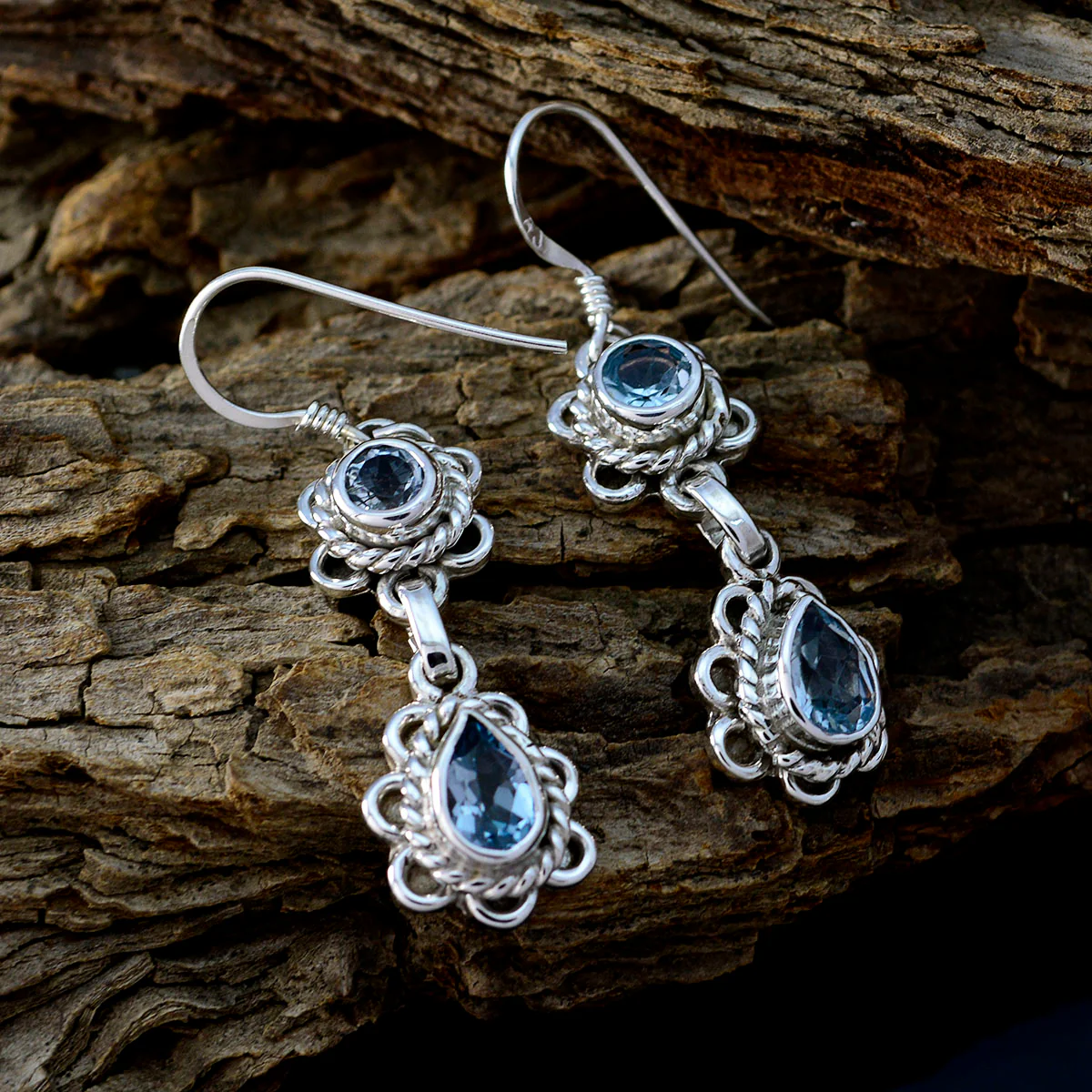 Blue Topaz African Alejandra multiple Dangle Blue 92.5 Silver Earring - Image 3