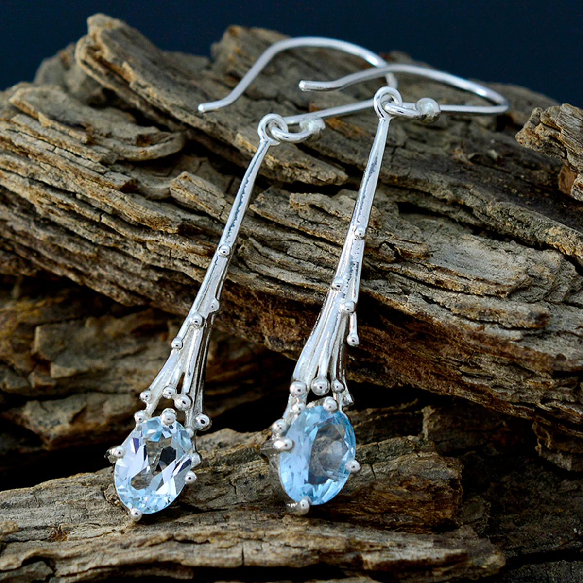 Blue Topaz African Eliza Solitaire Dangle Blue Sterling Silver Earring - Image 3