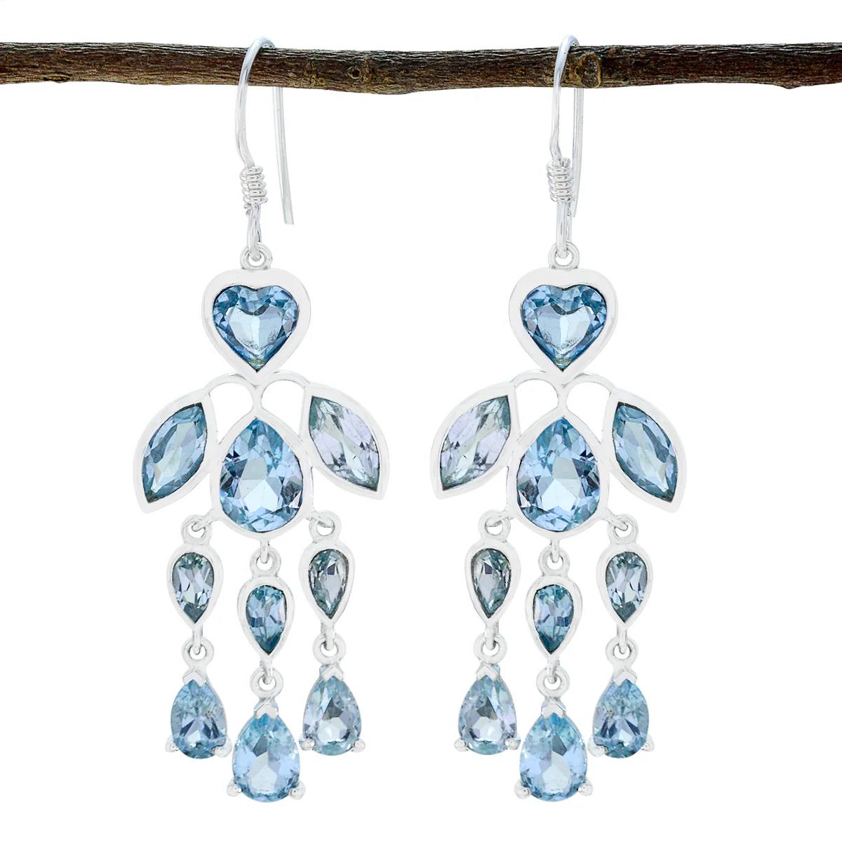 Blue topaz African Lily multiple Dangle Blue 925 Sterling Silver Earring - Image 2