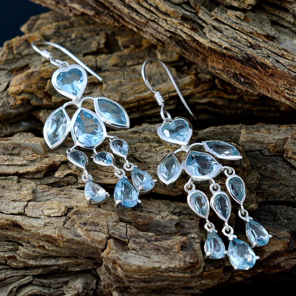 Blue topaz African Lily multiple Dangle Blue 925 Sterling Silver Earring - Image 3