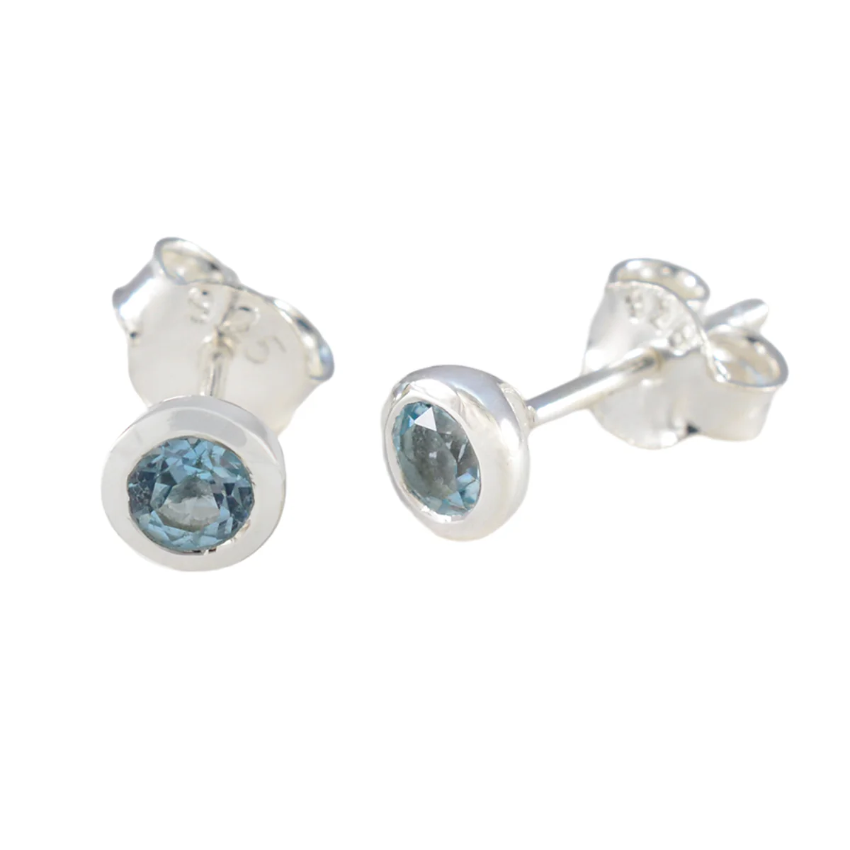 Blue Topaz American Aiko Solitaire Stud Blue Sterling Silver Earring - Image 2