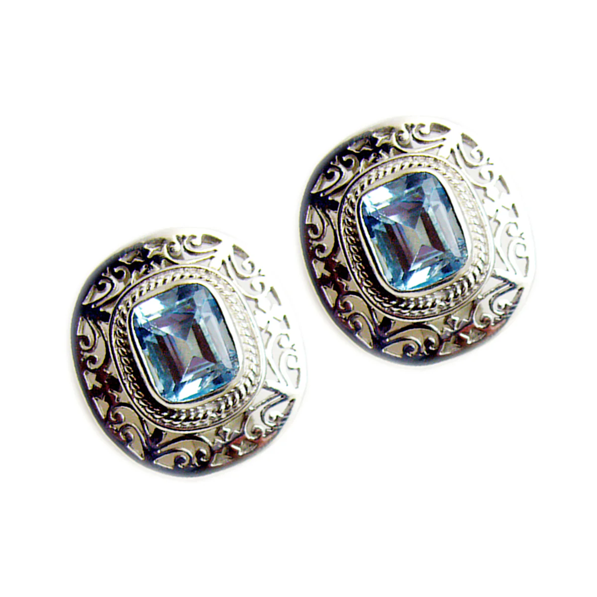 Blue Topaz American Nayara Solitaire Stud Blue 925 Silver Earring - Image 3