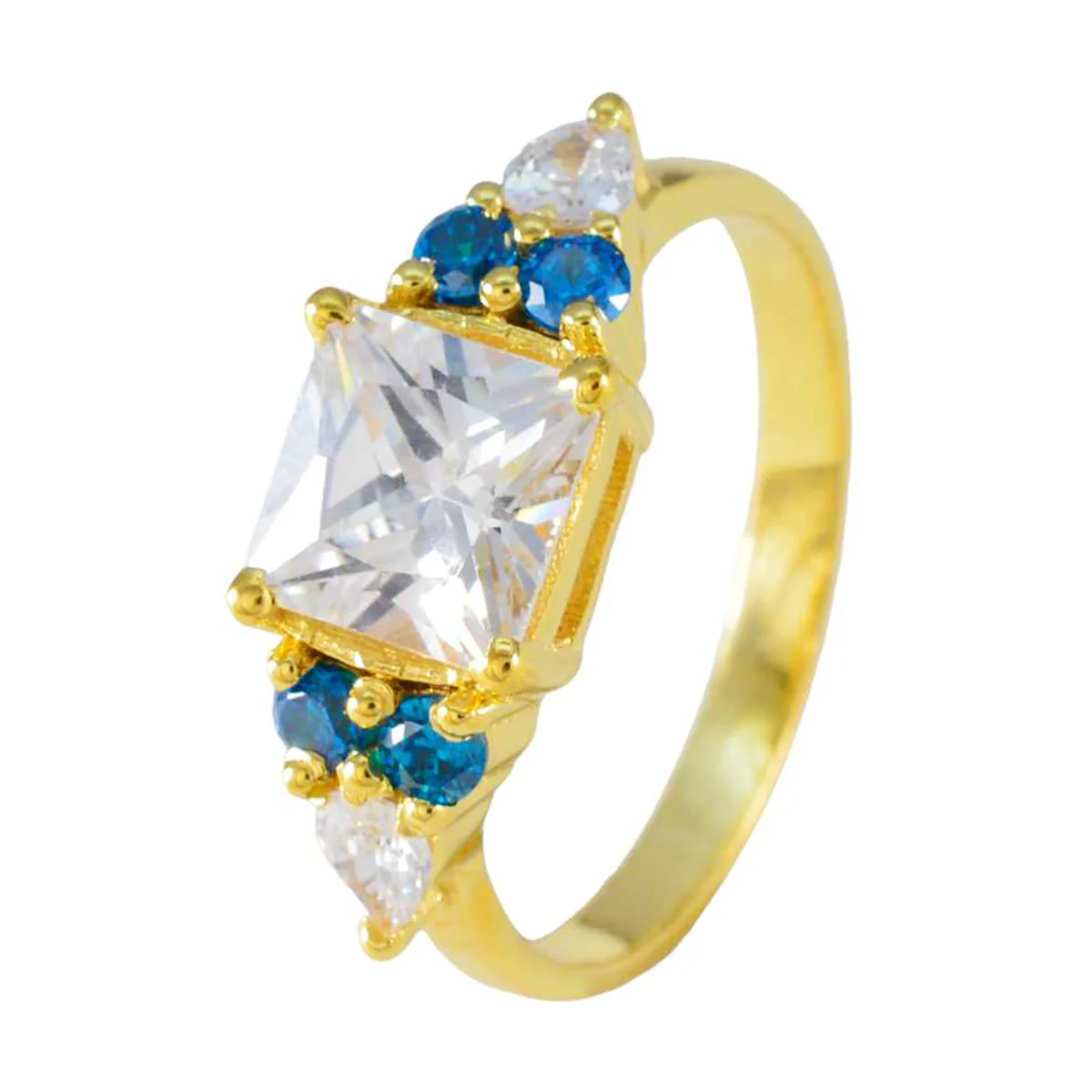 Blue Topaz CZ Hepta Korean Sterling Silver Blue Gemstones Delicate Graceful Ring Jewelry - Image 2