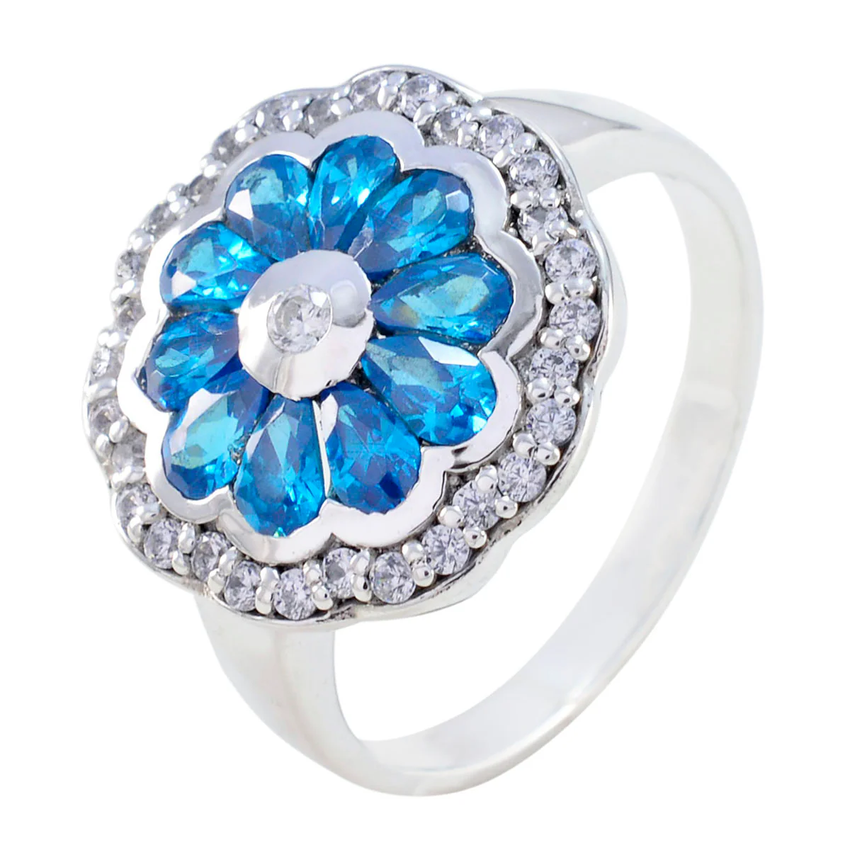 Blue Topaz CZ multiple African Sterling Silver Blue Gemstone Eye-catching Modern Ring Jewelry - Image 2