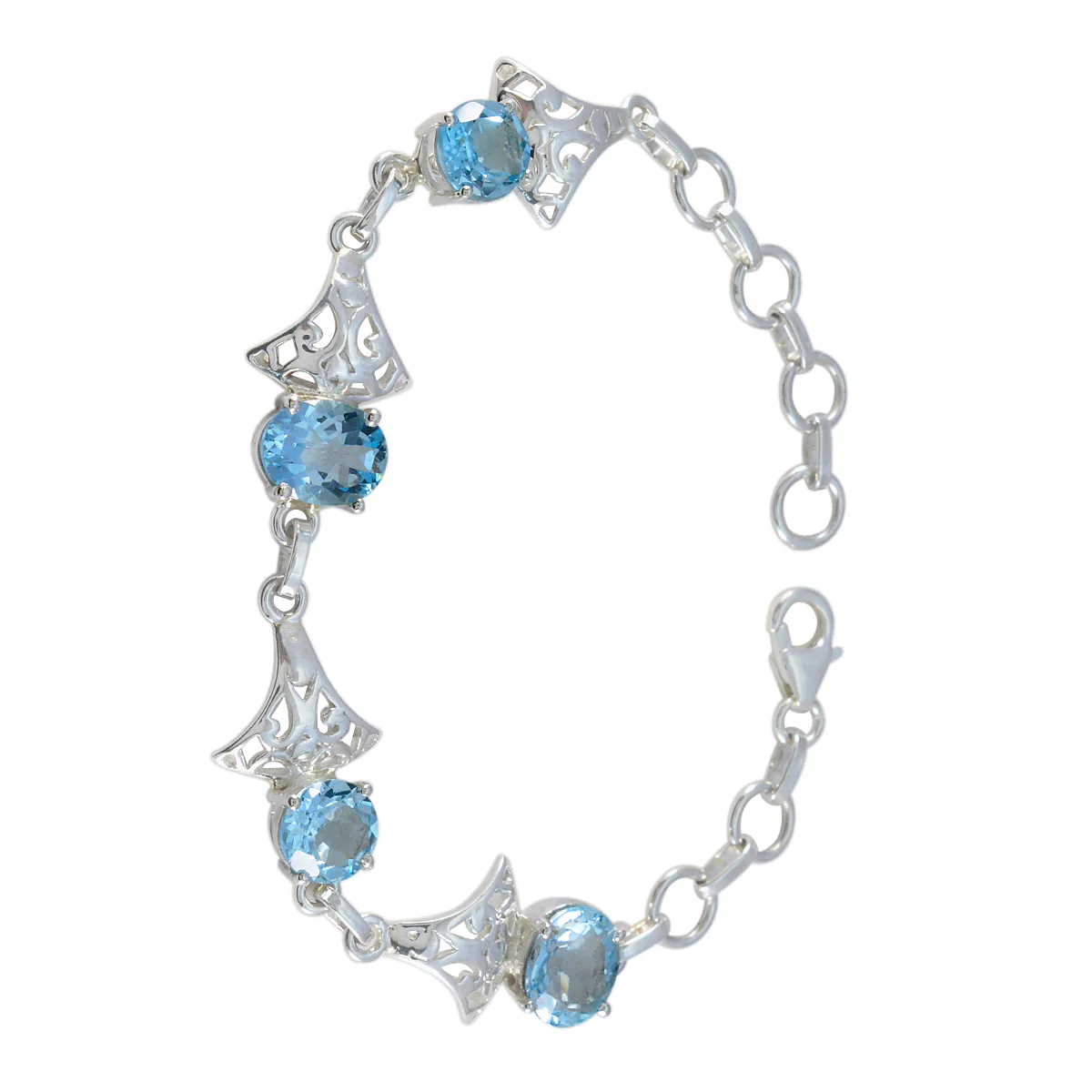 Blue Topaz Eat What You Want Day Featherlight Blue Sterling Silver Links Bracelet - Image 3