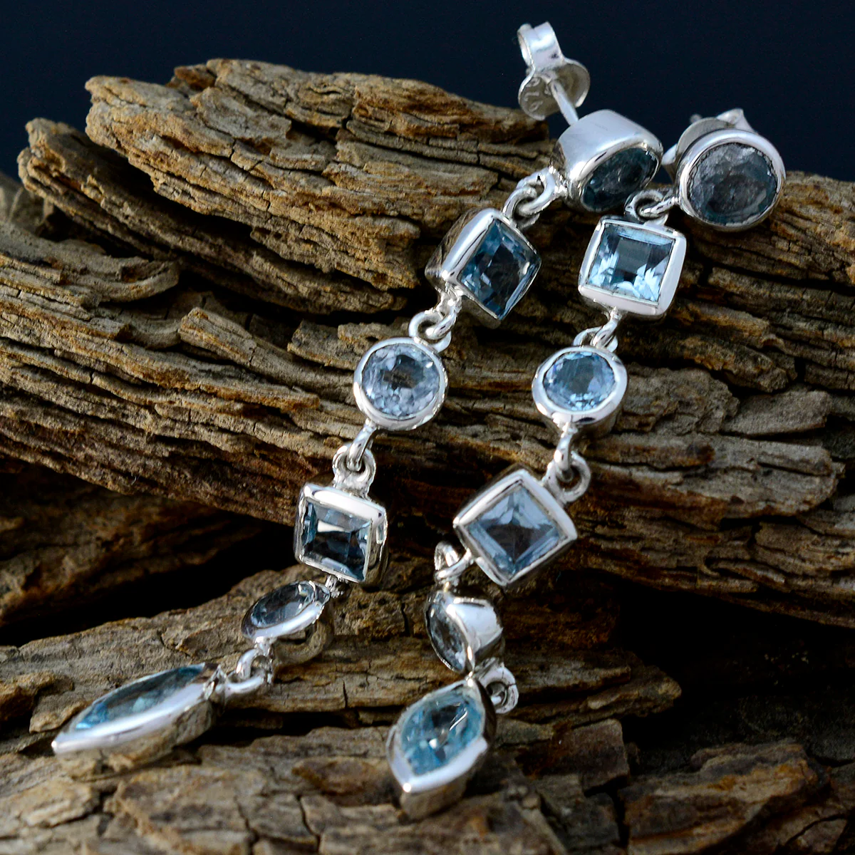 Blue Topaz Egyptian Andrea multiple Stud Blue 925 Sterling Silver Earring - Image 3