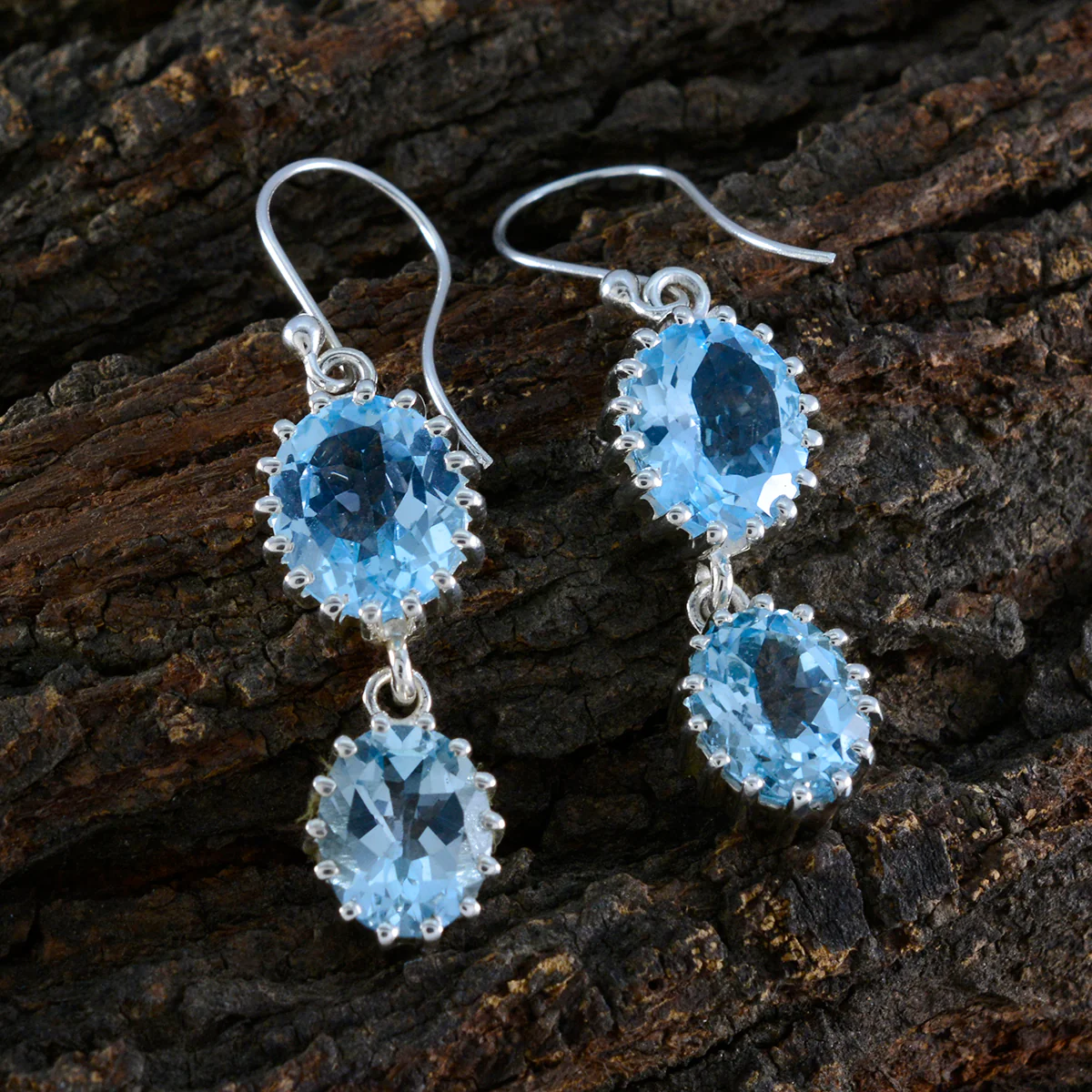 Blue Topaz Egyptian Kennedy Toi et Moi Dangle Blue 92.5 Silver Earring - Image 3