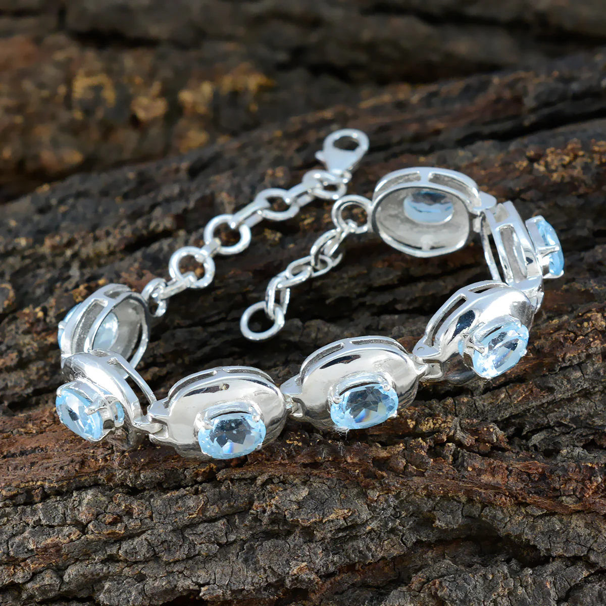 Blue Topaz Eid al-Fitr Eye-catching Blue Silver Tennis Bracelet - Image 4
