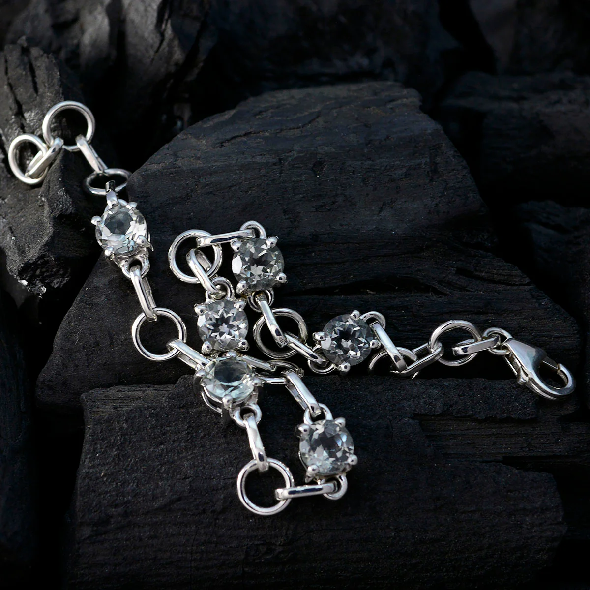 Blue Topaz End of Wintertime Delicate Blue Sterling Silver Links Bracelet - Image 4