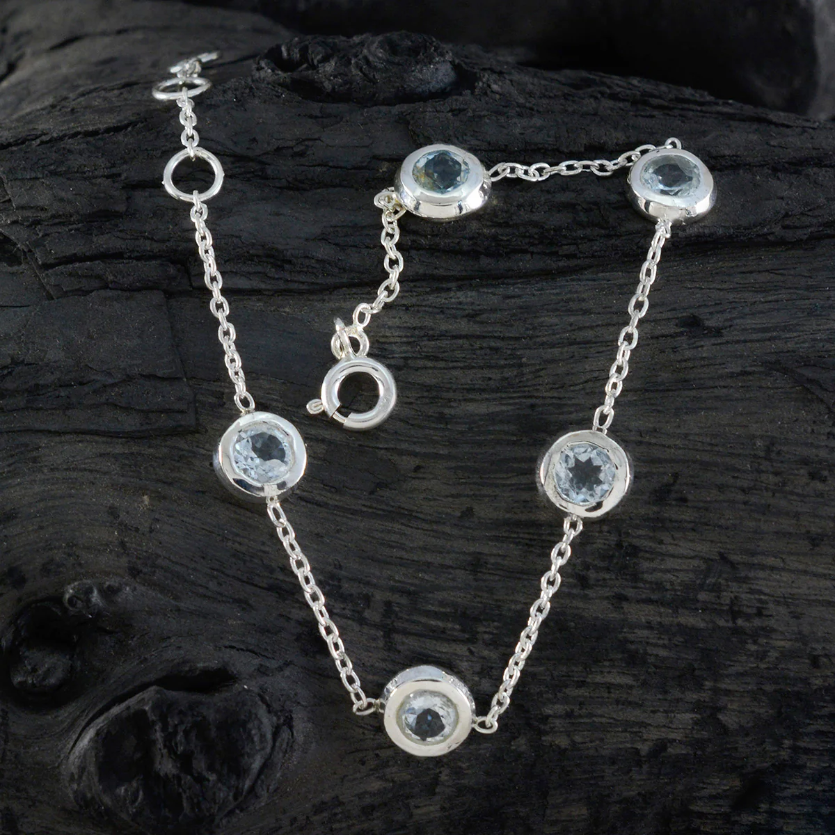 Blue Topaz Eurovision Song Contest Finale Minimalist Blue Sterling Silver Chain Bracelet - Image 4