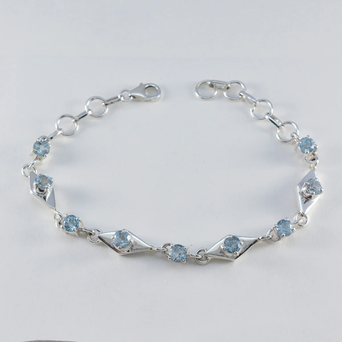 Blue Topaz Everyday Featherlight Blue 925 Silver Links Bracelet - Image 2