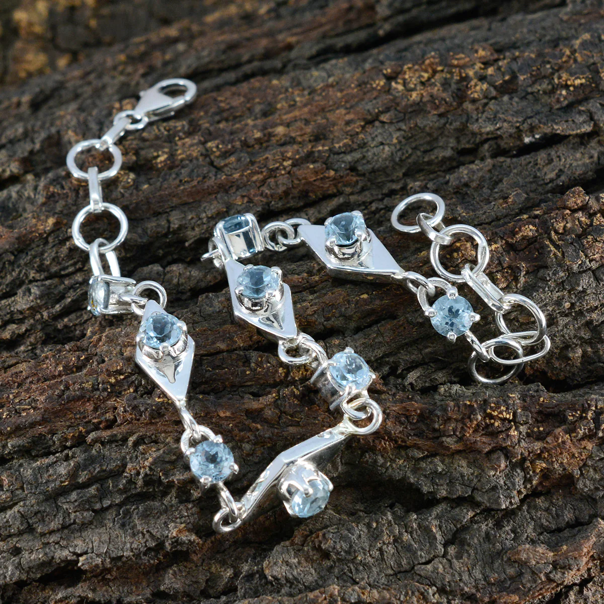 Blue Topaz Everyday Featherlight Blue 925 Silver Links Bracelet - Image 4