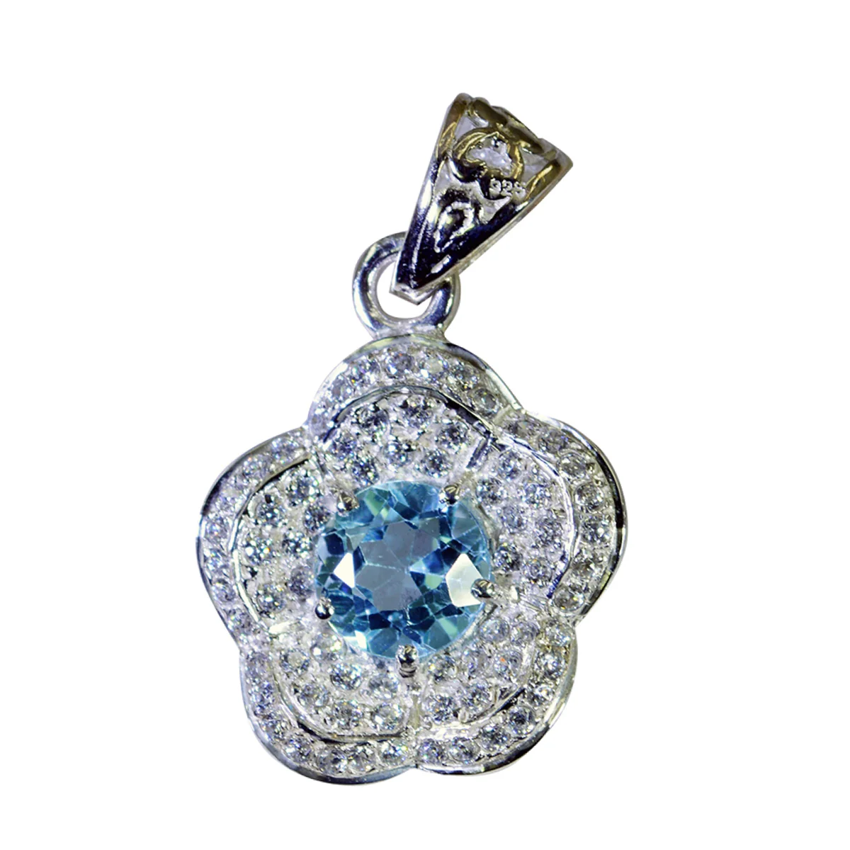 Blue Topaz Eye-catching Indian Silver multiple Lakshmi Feminine Blue Pendant Jewelry - Image 2