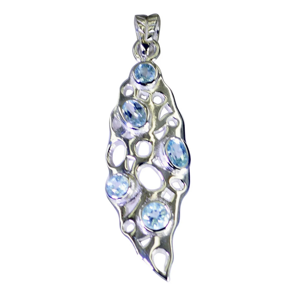 Blue Topaz Eye-catching Russian Sterling Silver Penta Emilia Geometric Blue Pendant Jewellery - Image 2
