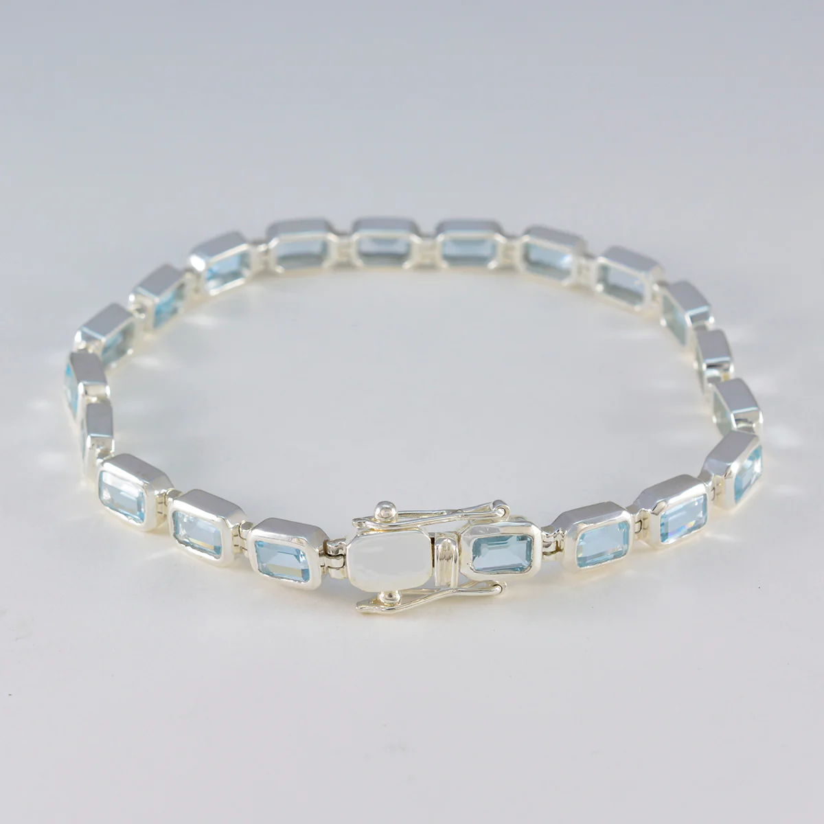 Blue Topaz Fake Friday Minimal Blue Silver Tennis Bracelet - Image 3
