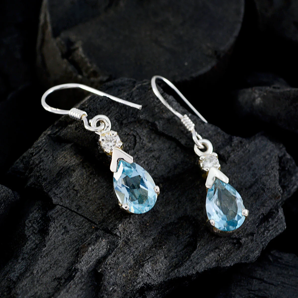 Blue topaz French Agustina multiple Dangle Blue 925 Sterling Silver Earring - Image 2