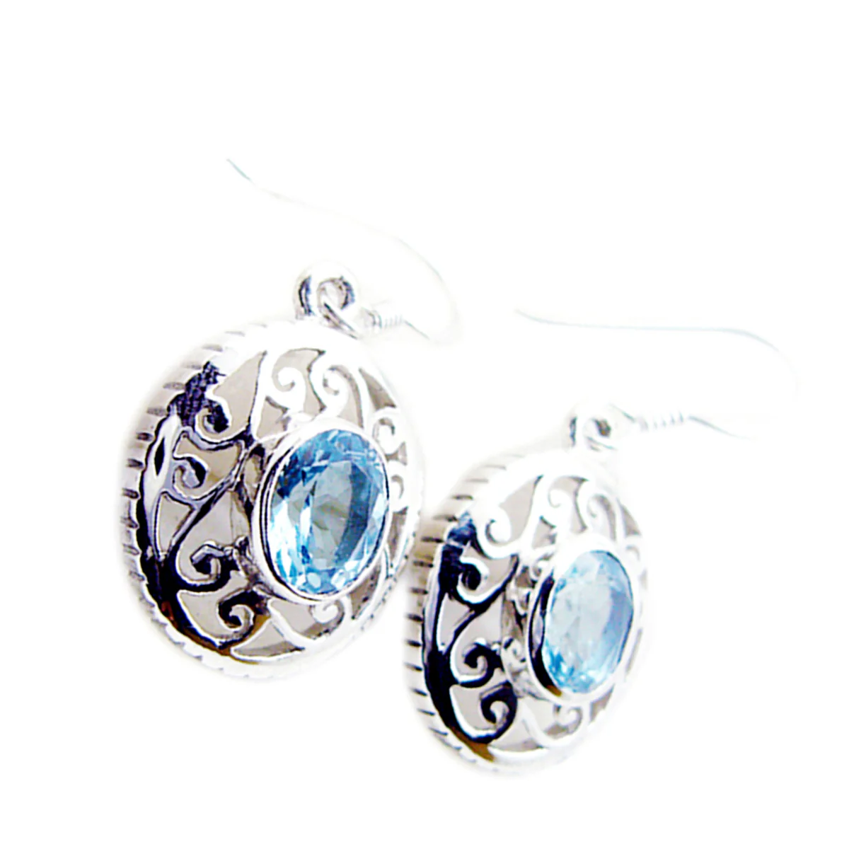 Blue topaz French Zoey Solitaire Dangle Blue Sterling Silver Earring - Image 2