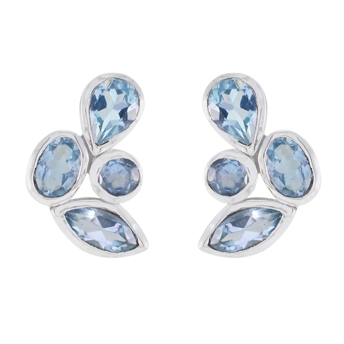 Blue topaz German Fernanda multiple Stud Blue 925 Silver Earring - Image 2