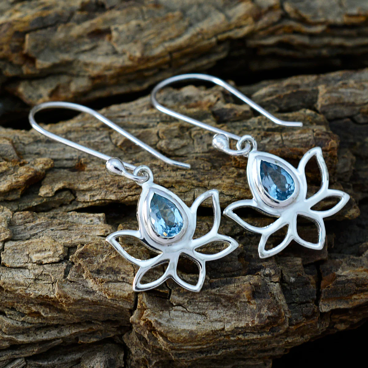 Blue topaz German Mei Solitaire Dangle Blue Silver Earring - Image 3