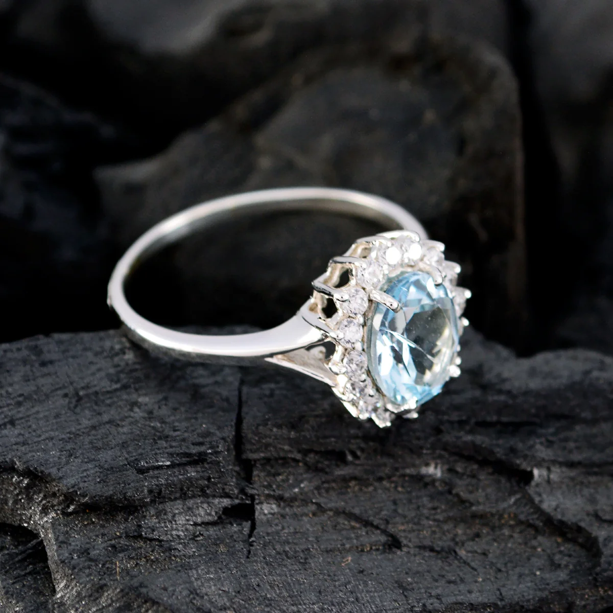 Blue Topaz Halo African 925 Sterling Silver Blue Gemstone Featherlight Trendy Ring Jewelry - Image 4