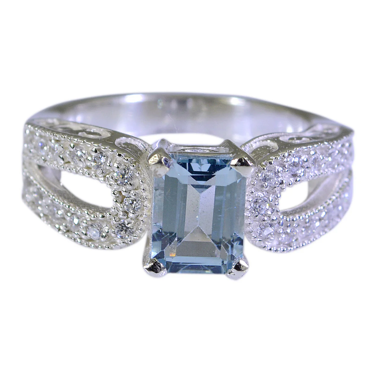 Blue Topaz Halo Egyptian 92.5 Silver Blue Gems Eye-catching Modern Ring Jewelry - Image 2