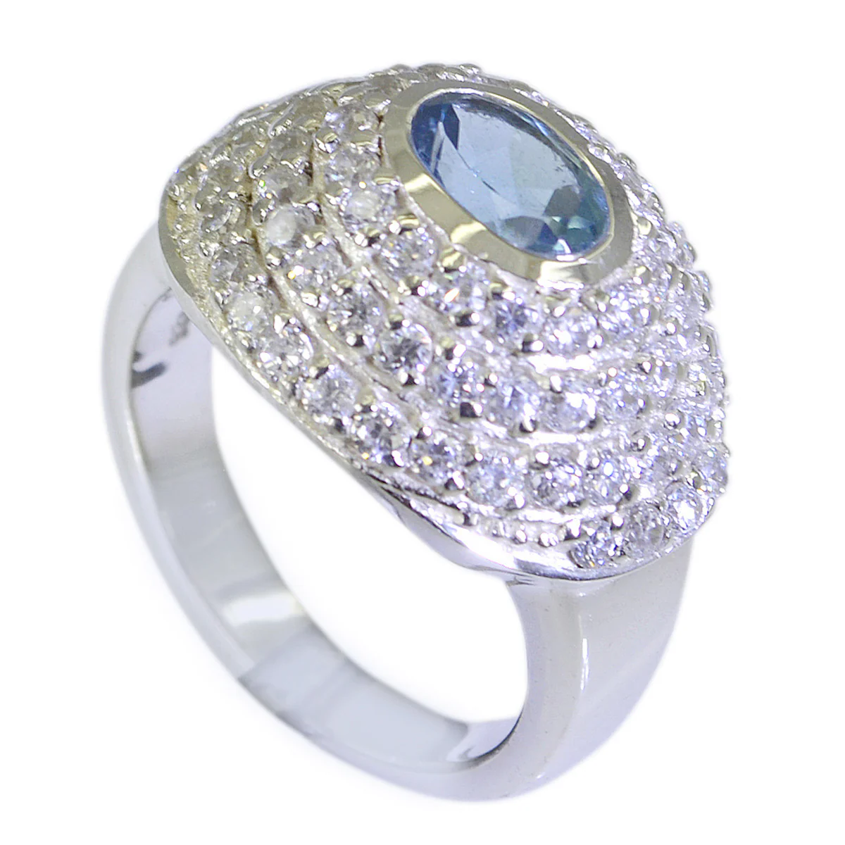 Blue Topaz Halo Egyptian 92.5 Silver Blue Gemstone Essential Trendy Ring Jewellery