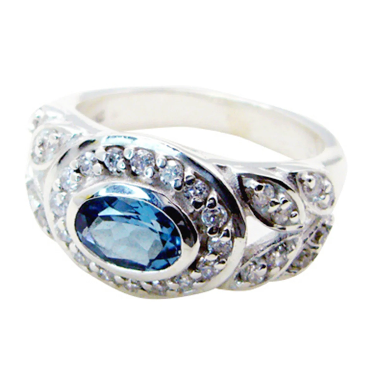 Blue Topaz Halo Egyptian 92.5 Silver Blue Gemstones Classic Glamorous Ring Jewelry - Image 2