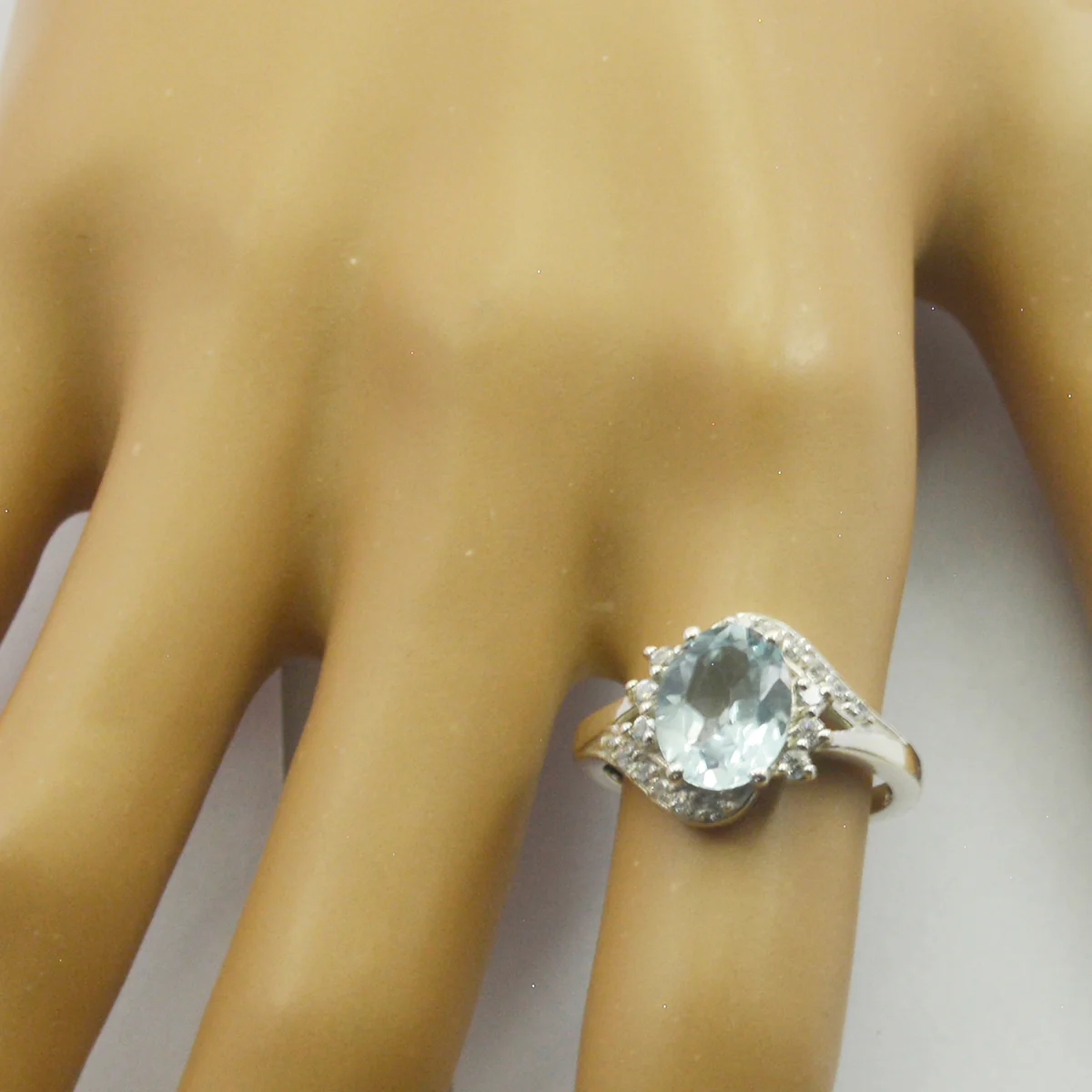 Blue Topaz Halo Egyptian 92.5 Silver Blue Gemstones Slim Cultural Ring Jewelry - Image 3