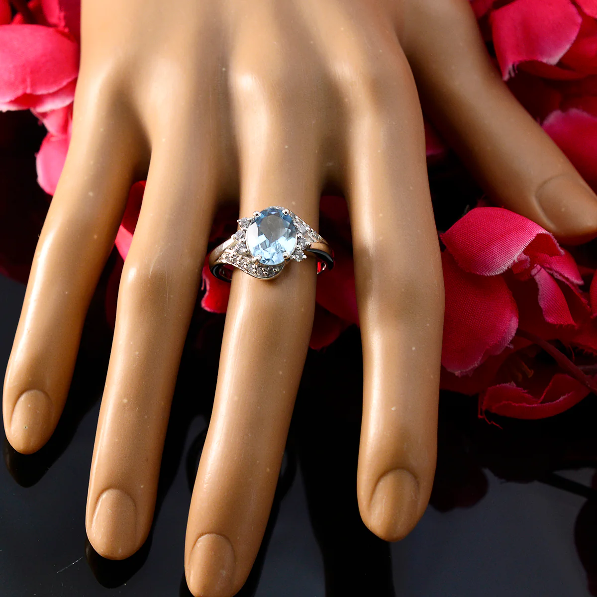 Blue Topaz Halo Egyptian 92.5 Silver Blue Gemstones Slim Cultural Ring Jewelry - Image 6