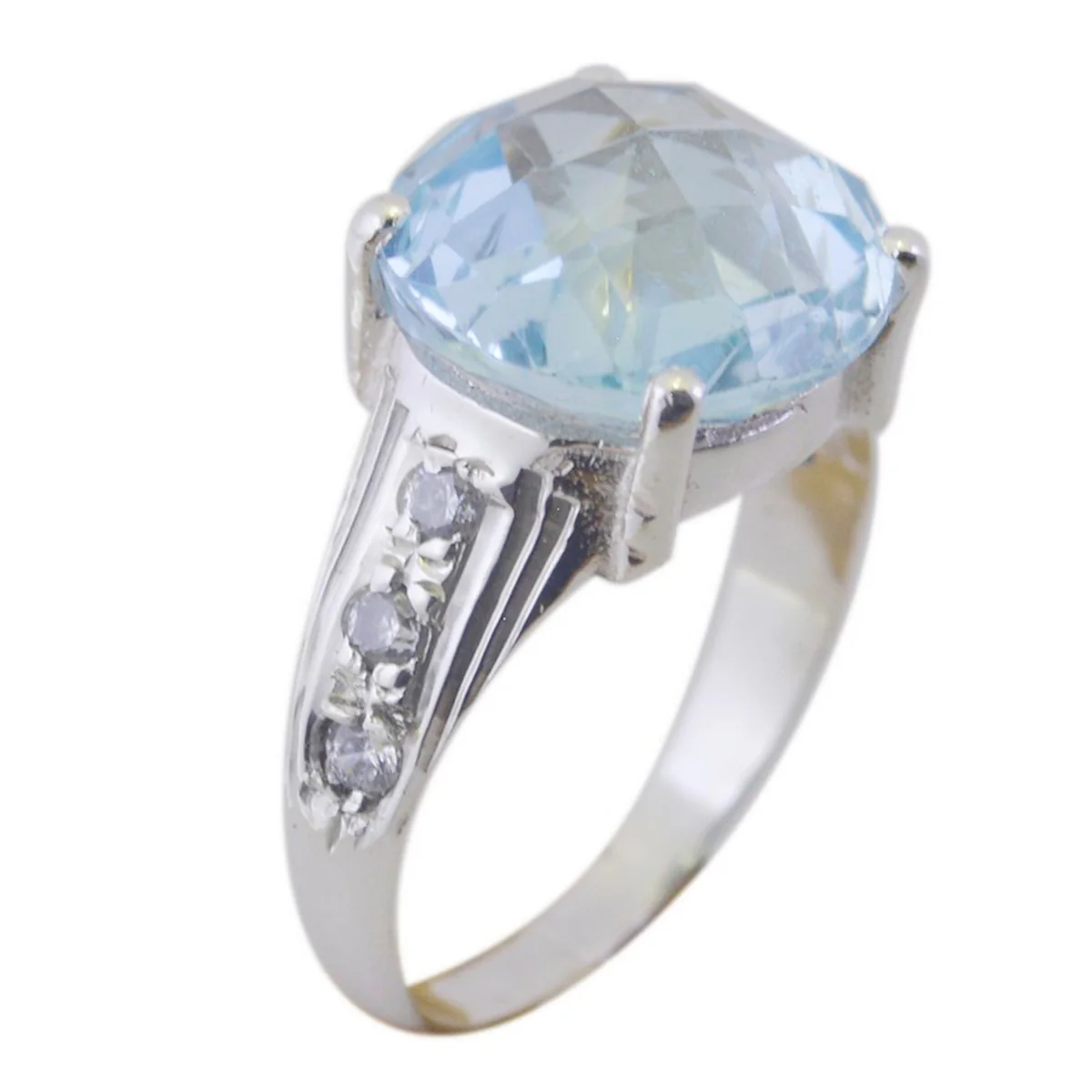 Blue Topaz Halo Egyptian Sterling Silver Blue Gems Slim Contemporary Ring Jewelry - Image 2