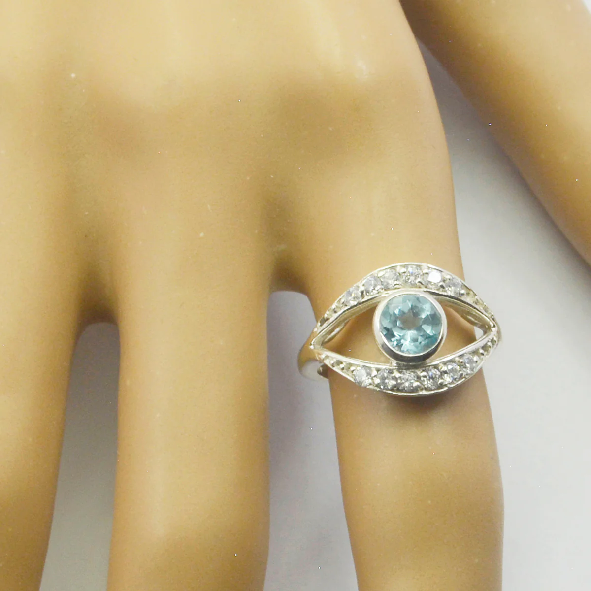 Blue Topaz Halo French Silver Blue Gems Featherlight Luxurious Ring Jewelry - Image 3