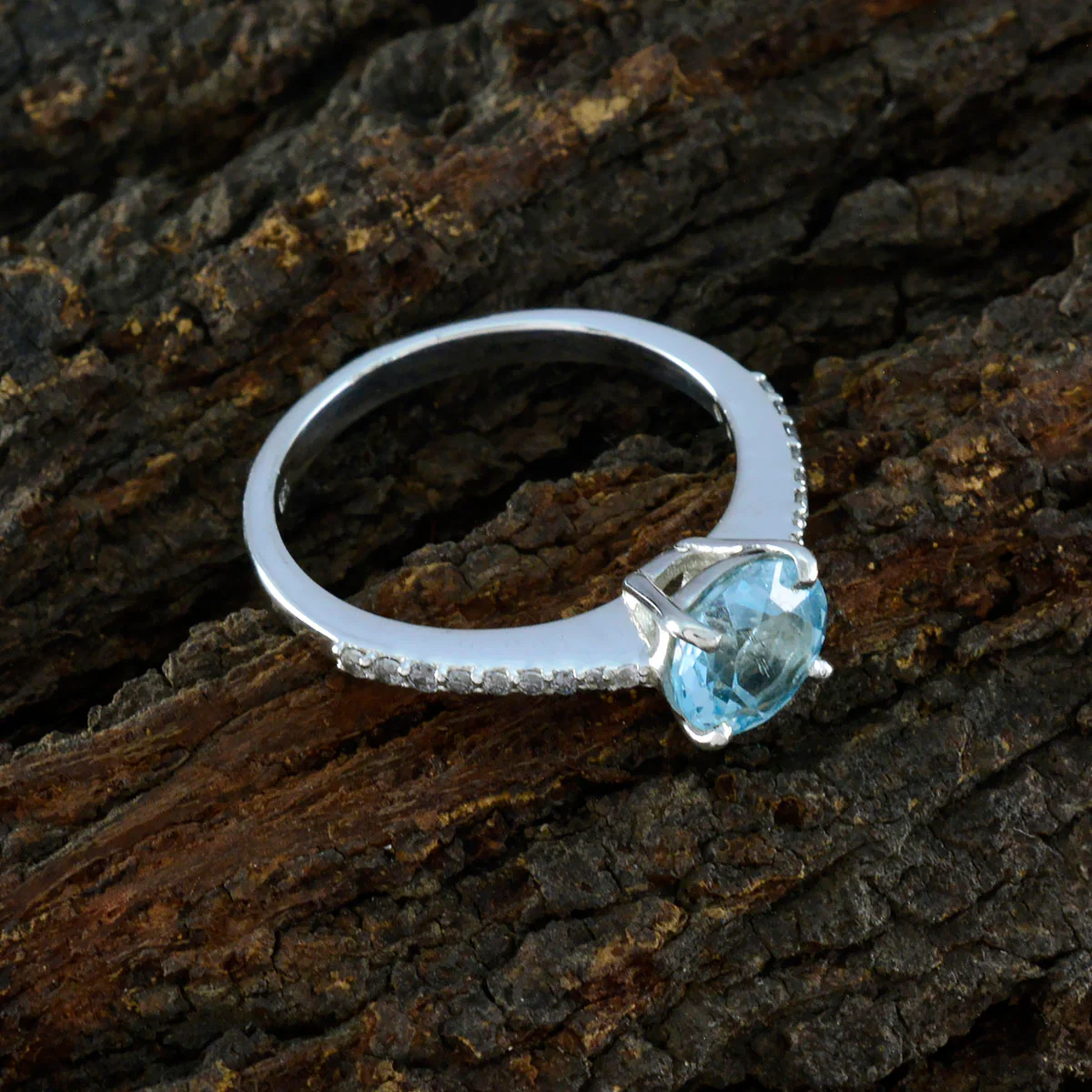 Blue Topaz Halo French Silver Blue Gemstone Featherlight Luxurious Ring Jewellery - Image 3