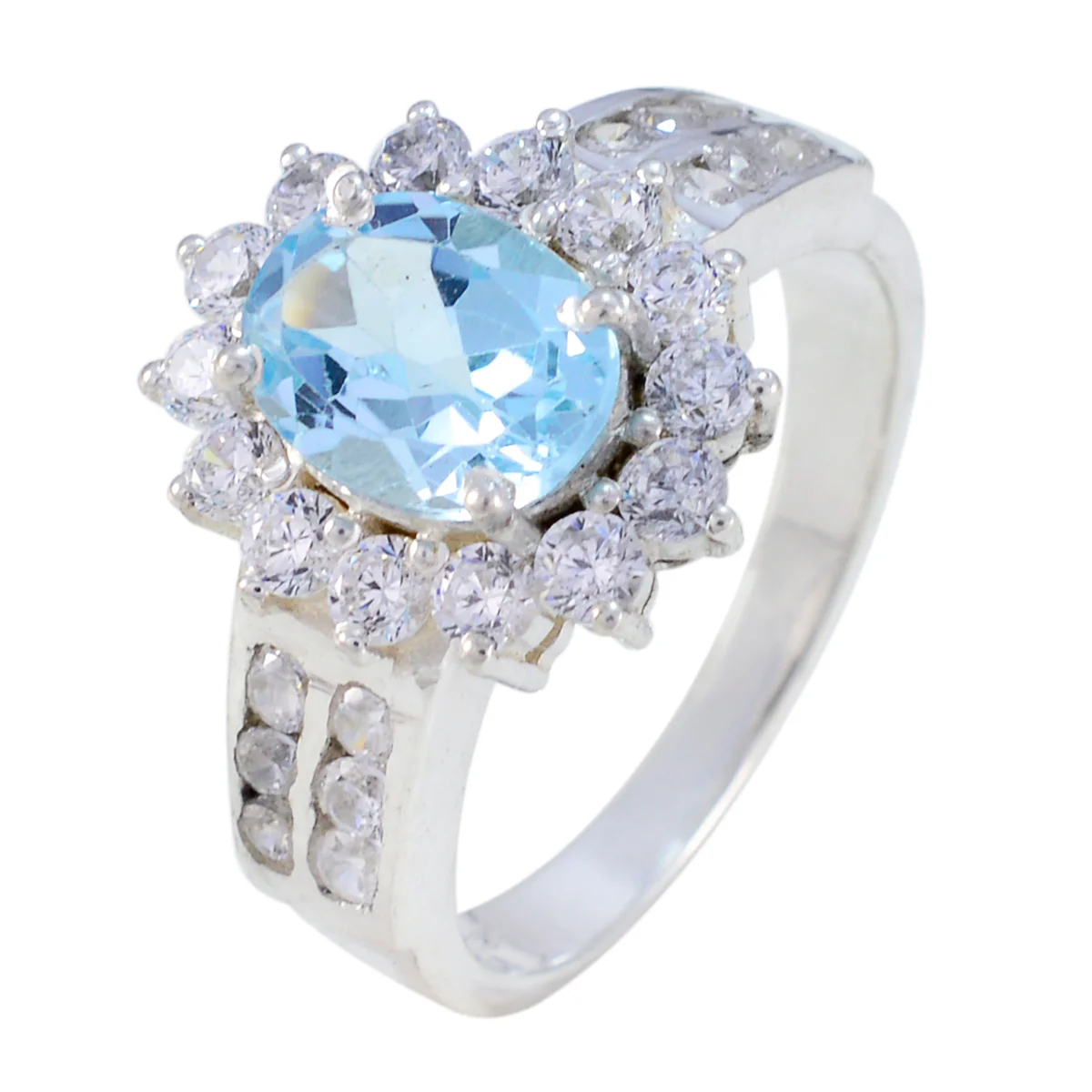 Blue Topaz Halo German 92.5 Silver Blue Gemstone Tiny Trendy Ring Jewelry - Image 2