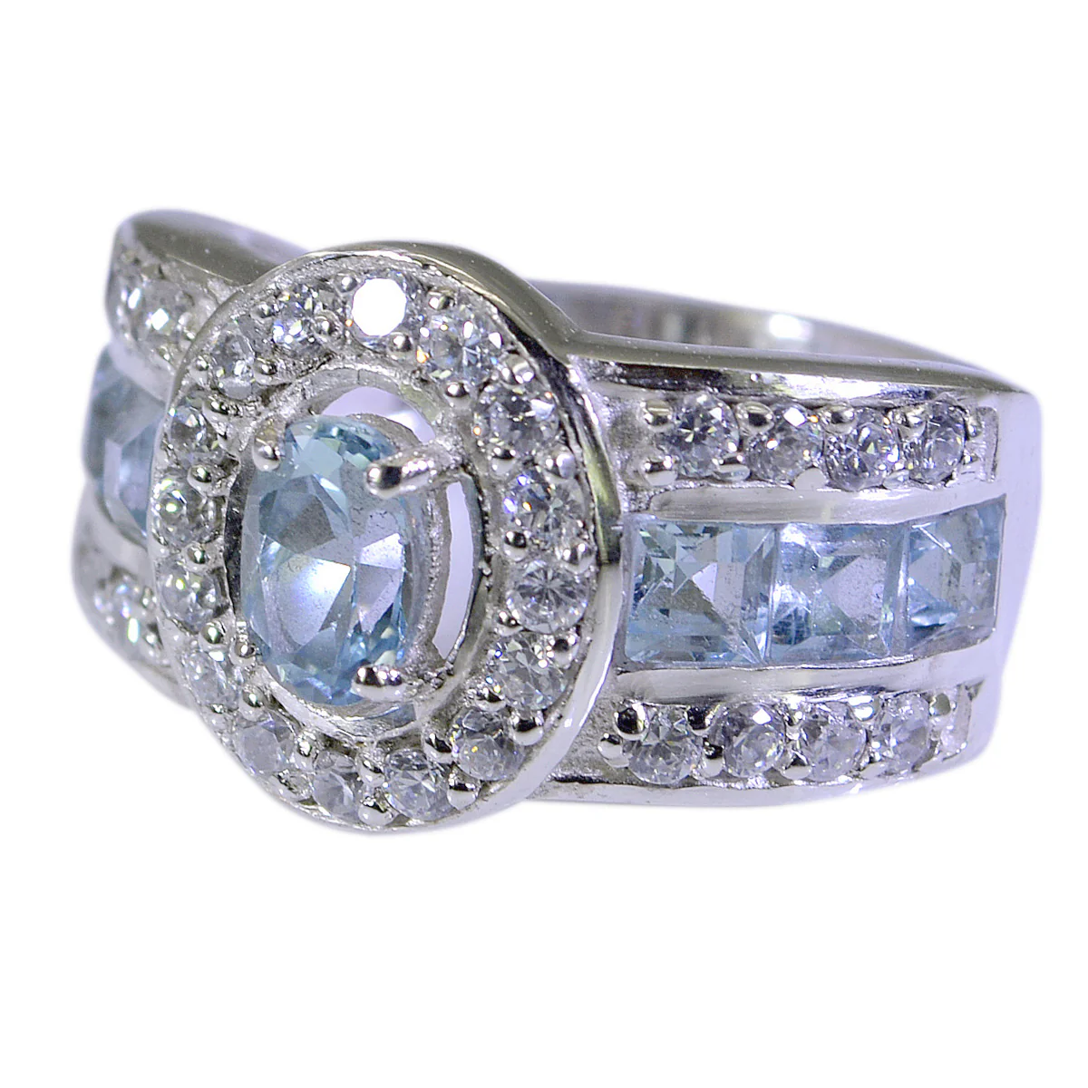 Blue Topaz Halo German 925 Sterling Silver Blue Gemstone Eye-catching Modern Ring Jewelry - Image 2