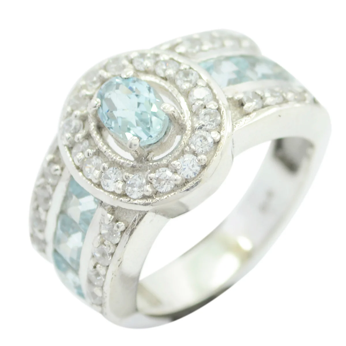 Blue Topaz Halo German 925 Sterling Silver Blue Gemstone Eye-catching Modern Ring Jewelry - Image 3