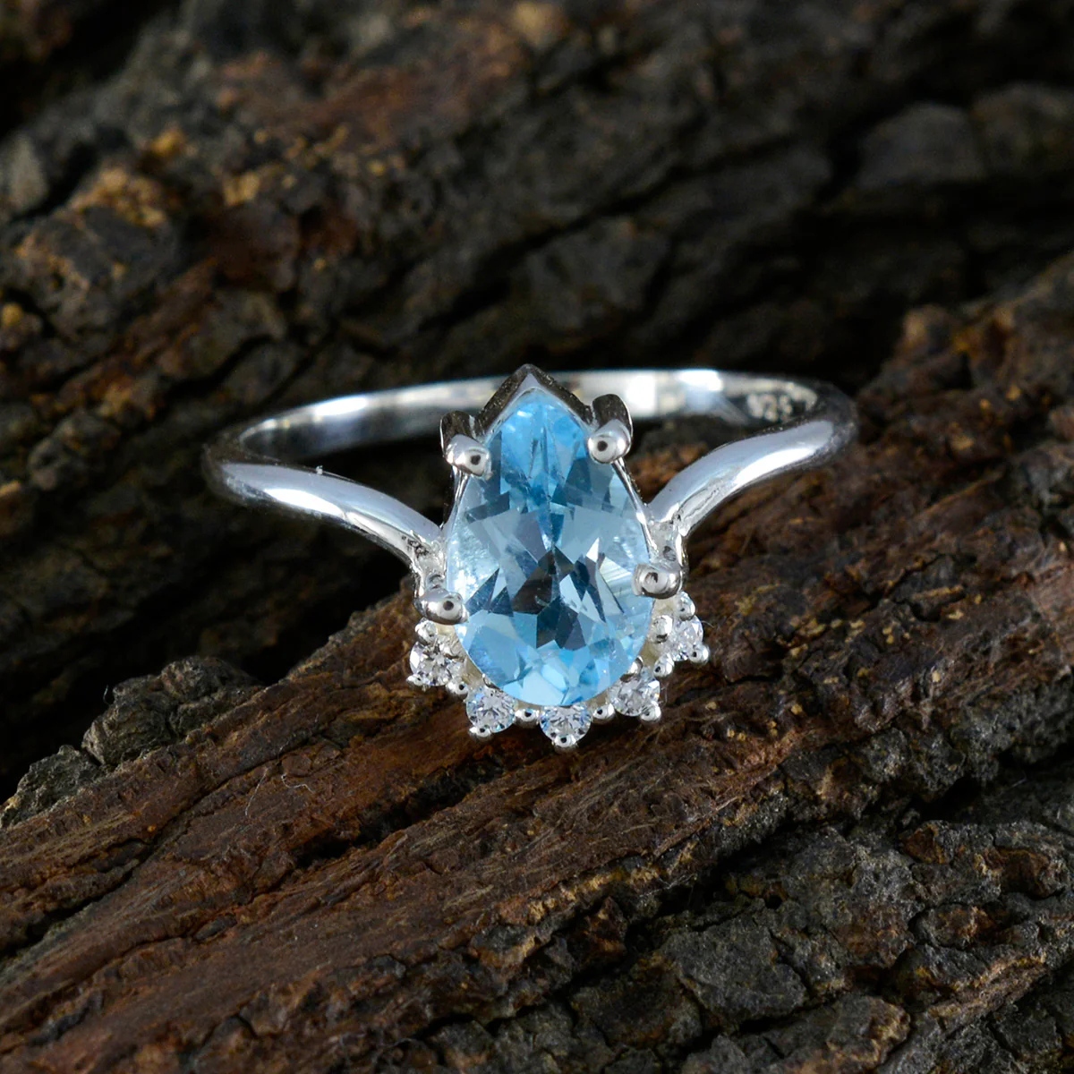 Blue Topaz Halo Japanese 925 Silver Blue Gemstones Delicate Modern Ring Jewelry - Image 3