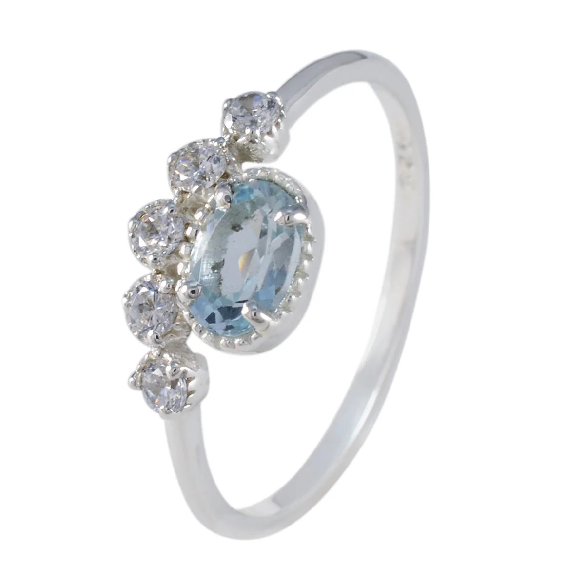 Blue Topaz Halo Japanese Sterling Silver Blue Gemstone Elegant Abstract Ring Jewellery - Image 2