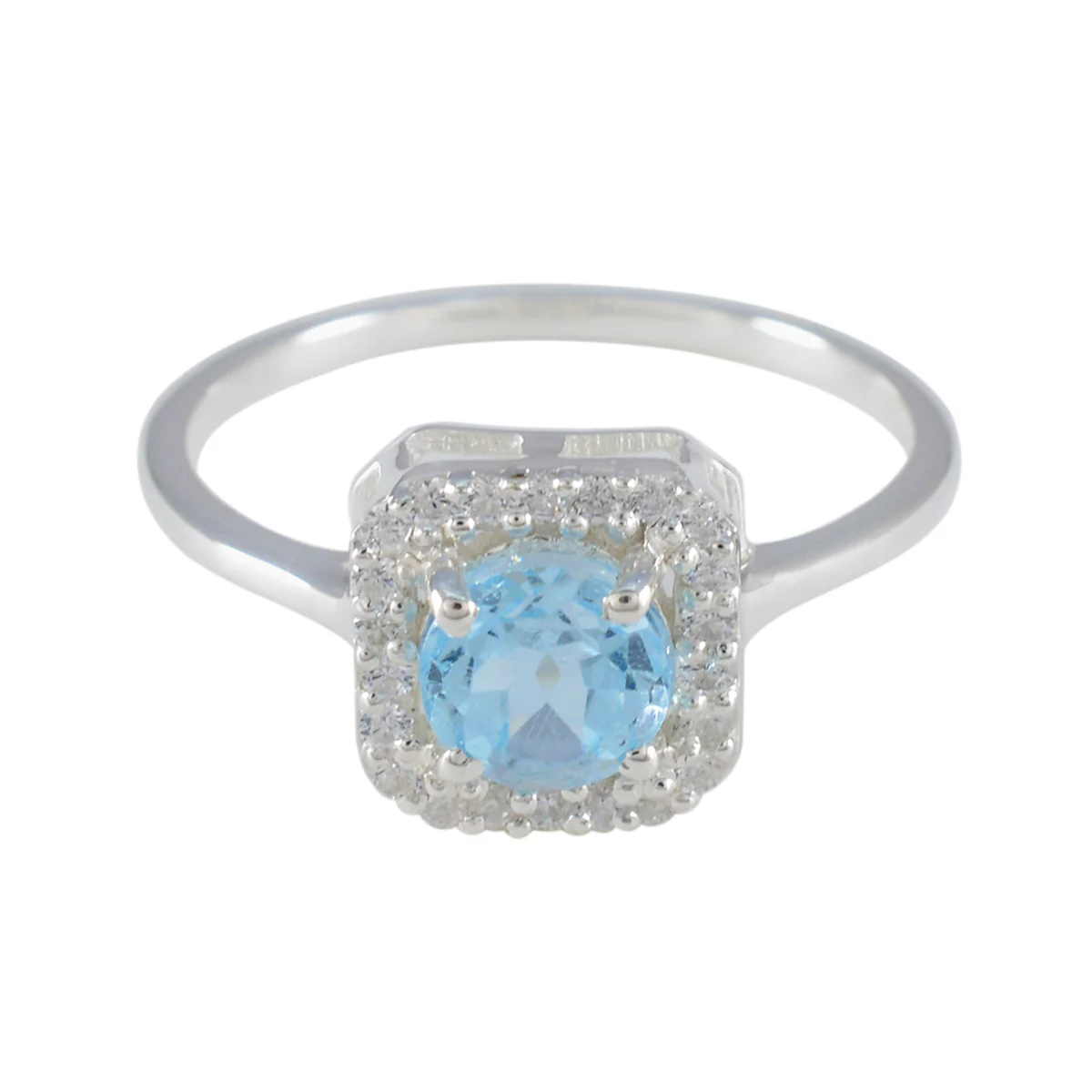 Blue Topaz Halo Korean 92.5 Silver Blue Gems Delicate Abstract Ring Jewelry