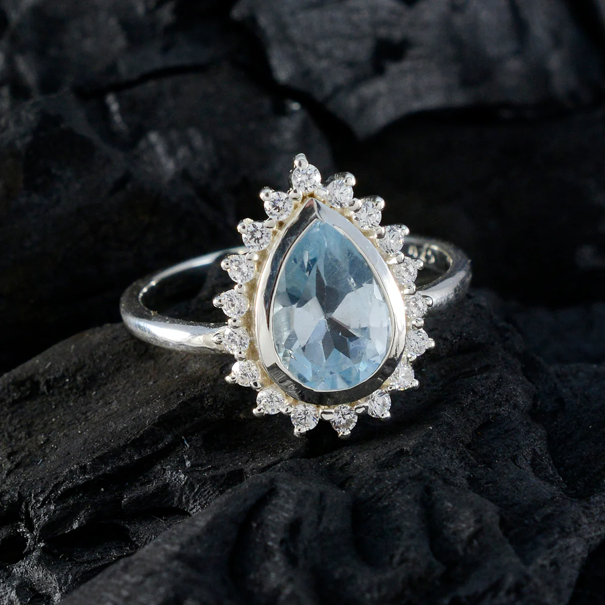 Blue Topaz Halo Korean 925 Sterling Silver Blue Gemstones Whisper-thin Sophisticated Ring Jewelry - Image 4