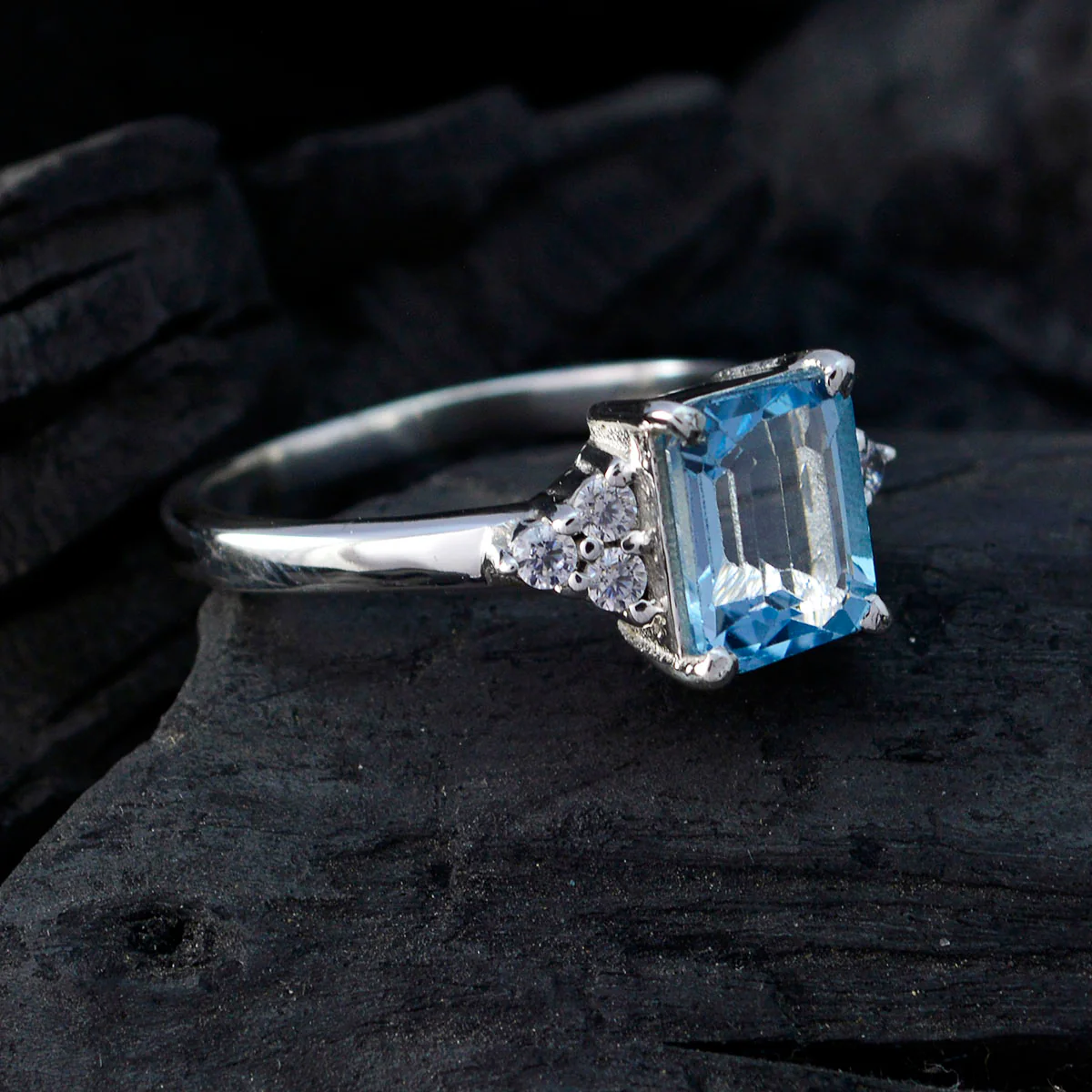 Blue Topaz Halo Russian Silver Blue Gems Tiny Modern Ring Jewellery - Image 5