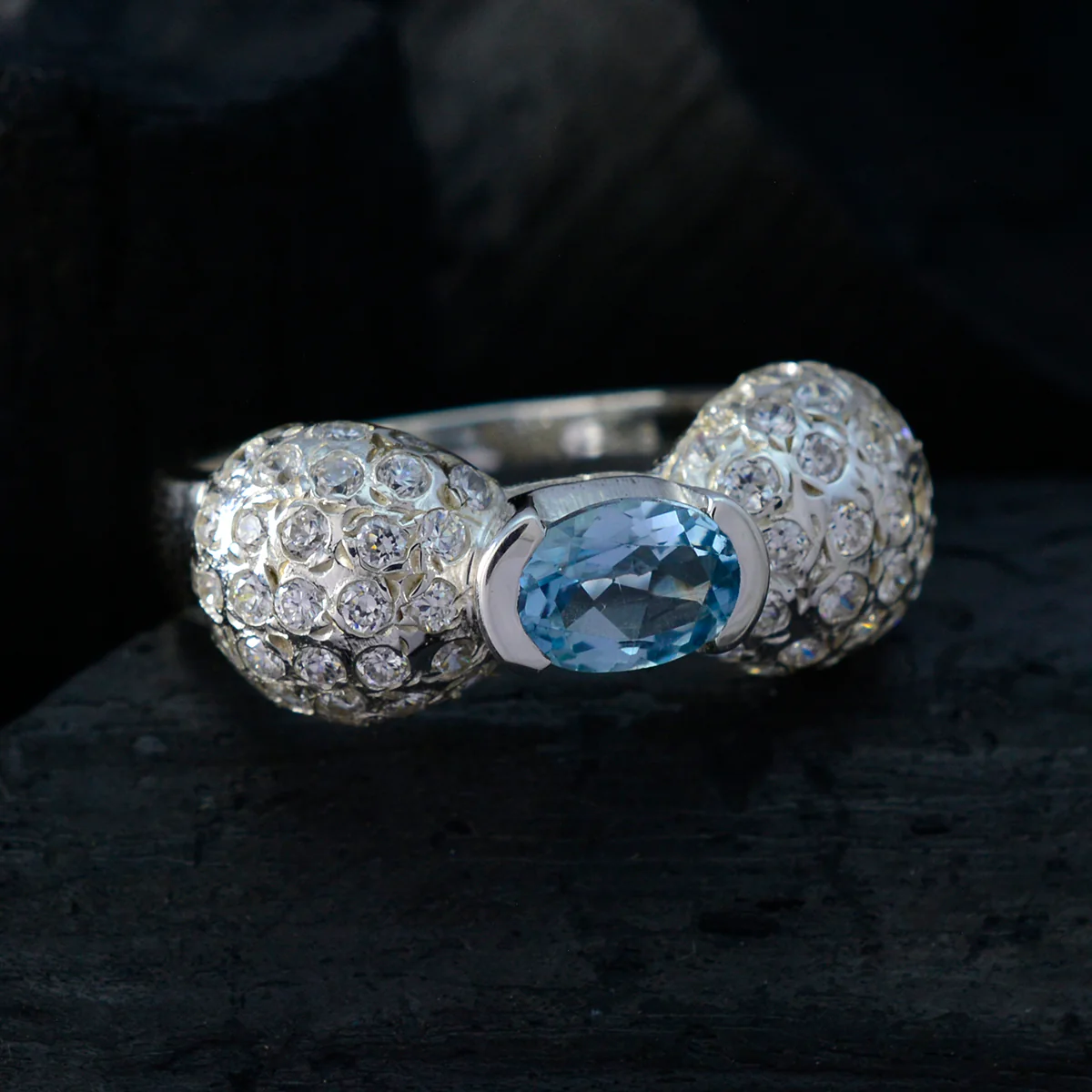 Blue Topaz Halo Russian Silver Blue Gemstone Tiny Artisan Ring Jewellery - Image 4