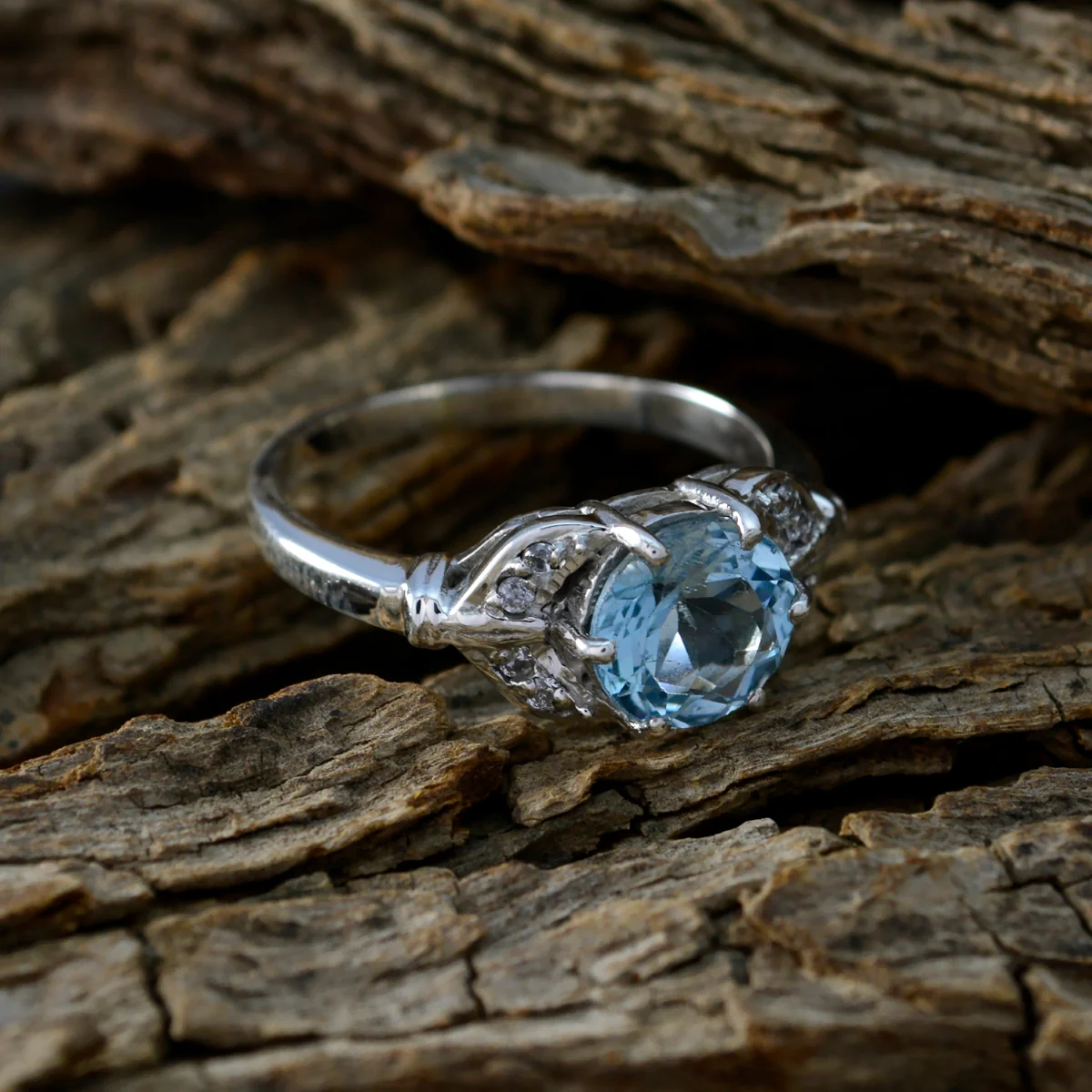 Blue Topaz Halo Turkish 925 Silver Blue Gemstone Whisper-thin Fairytale Ring Jewelry - Image 3