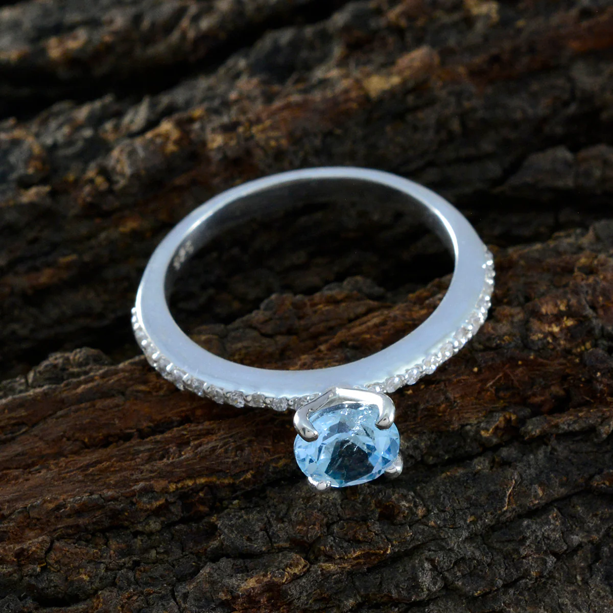 Blue Topaz Halo Turkish 925 Sterling Silver Blue Gemstone Whisper-thin Romantic Ring Jewellery - Image 3
