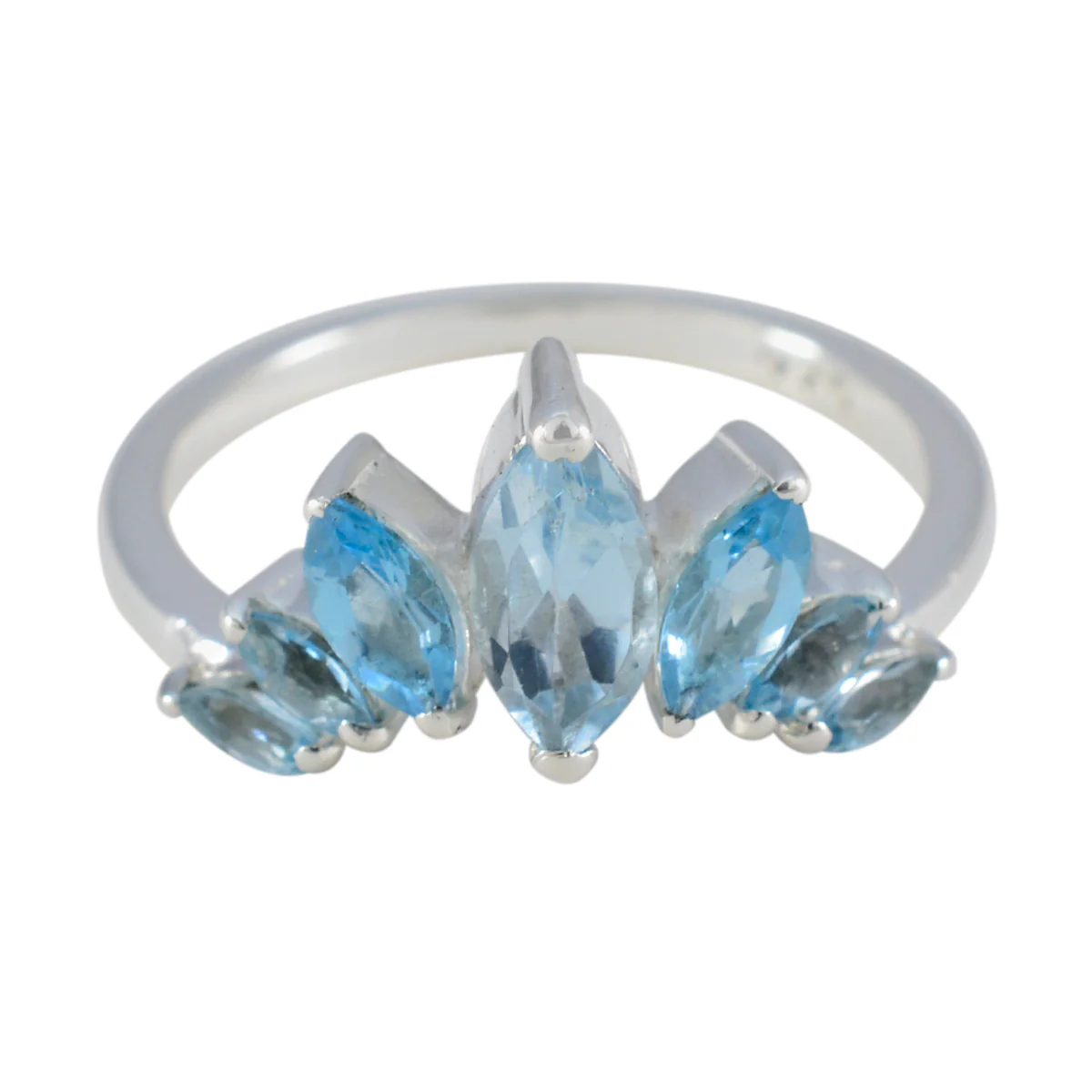 Blue Topaz Hepta American 92.5 Silver Blue Gems Dainty crown Ring Jewelry - Image 2