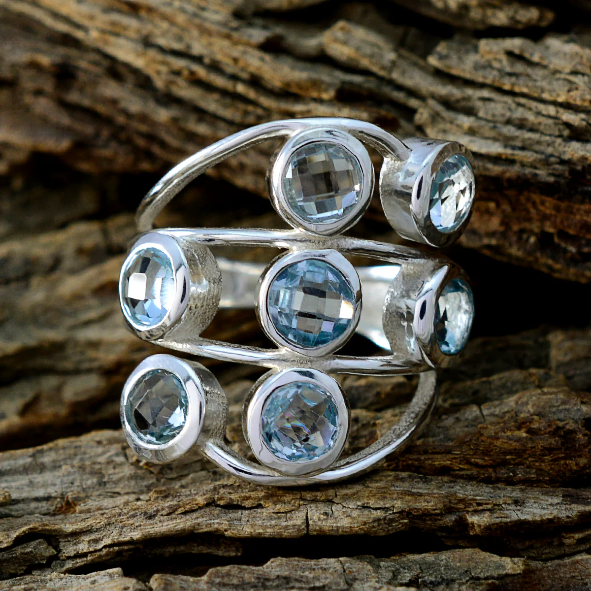 Blue Topaz Hepta German 925 Silver Blue Gemstones Mid-weight Luxurious Ring Jewellery - Image 3